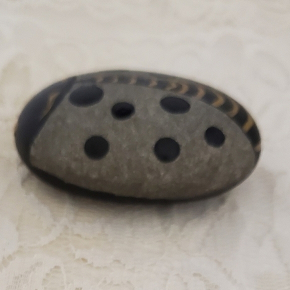 Painted Elegant Black Gray and Gold Ladybug Rock, hand painted ladybug Rock - Picture 6 of 8